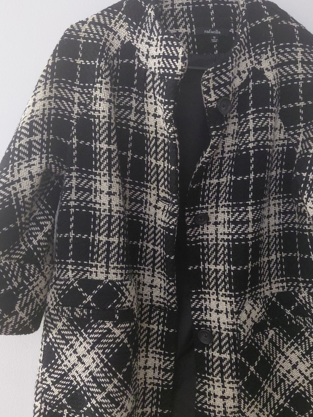 Rafaella Black and White Plaid Pea Coat - Picture 2 of 10